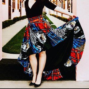 NY & CO MULTI COLOR ANIMAL PRINTED HIGH-LOW MAXI SKIRT Holiday Christmas Skirt
